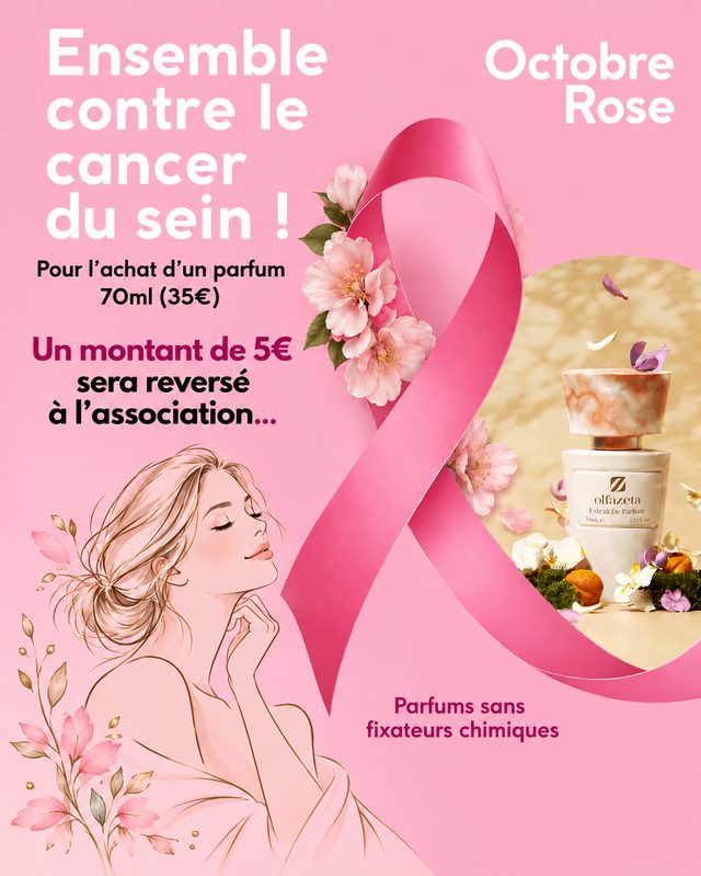 Flyer Octobre Rose : pour l'achat d'un parfum 70 ml, 5 € reversés à l'association